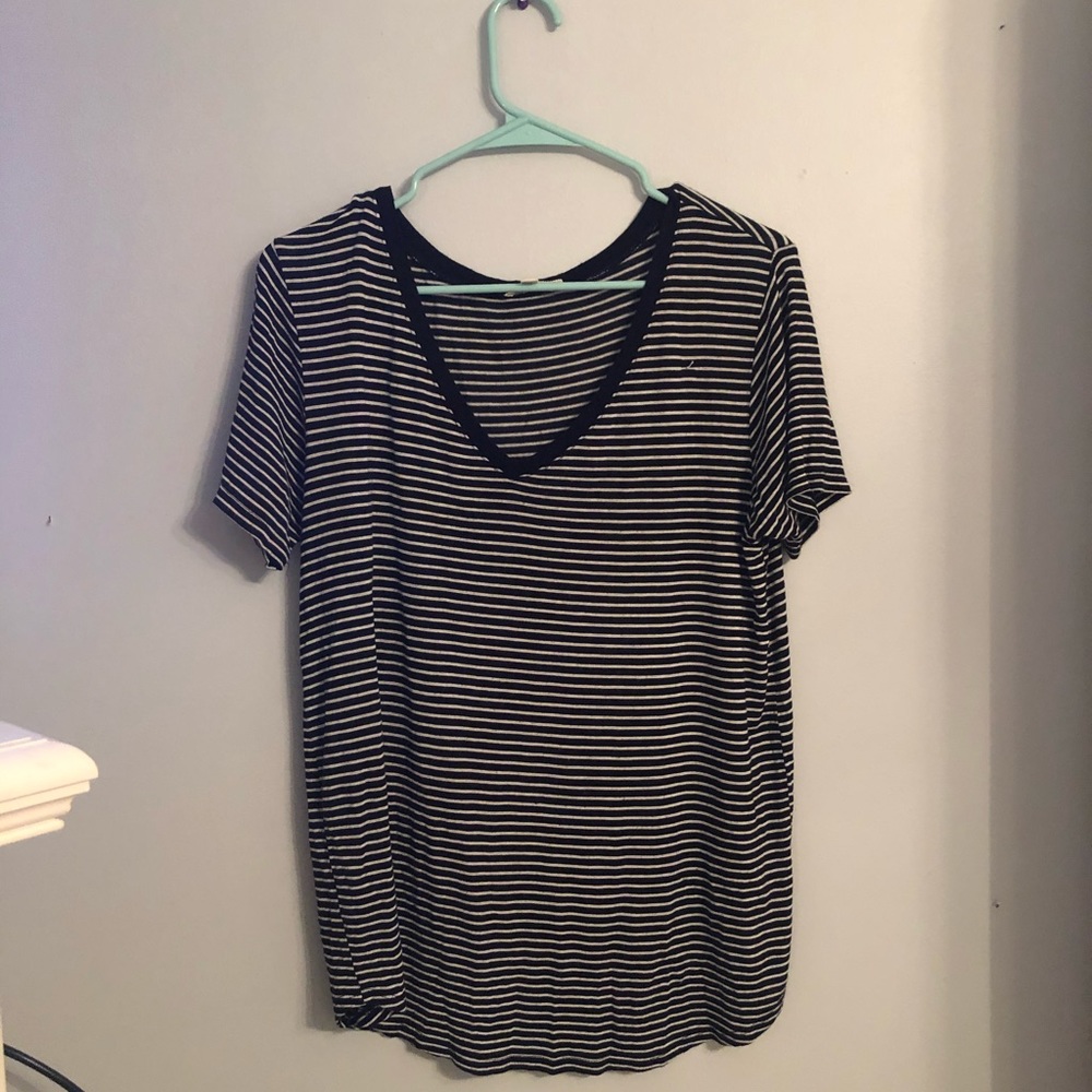 Black and white striped V neck t-shirt